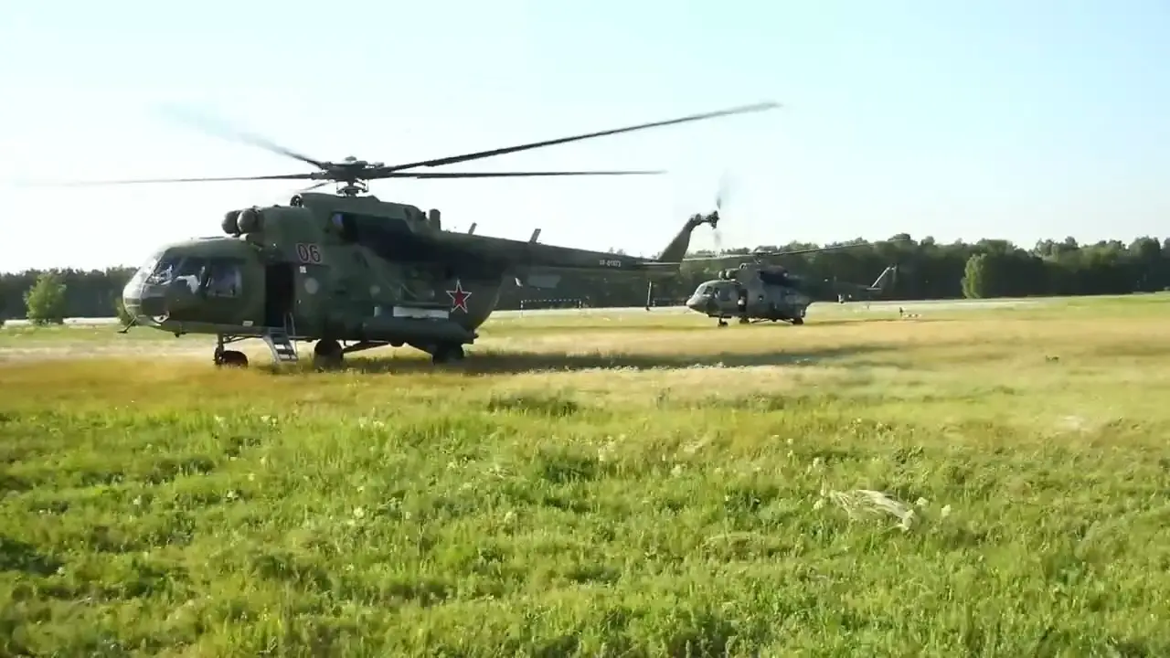 Russian Mi-8T Helicopters Carry Out Target Practice in Kurgan Region