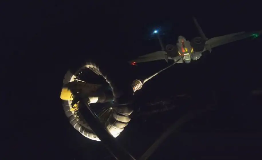 Chinese PLA Navy J-15 Carrier-Based Aircrafts Complete Nighttime Buddy Refueling