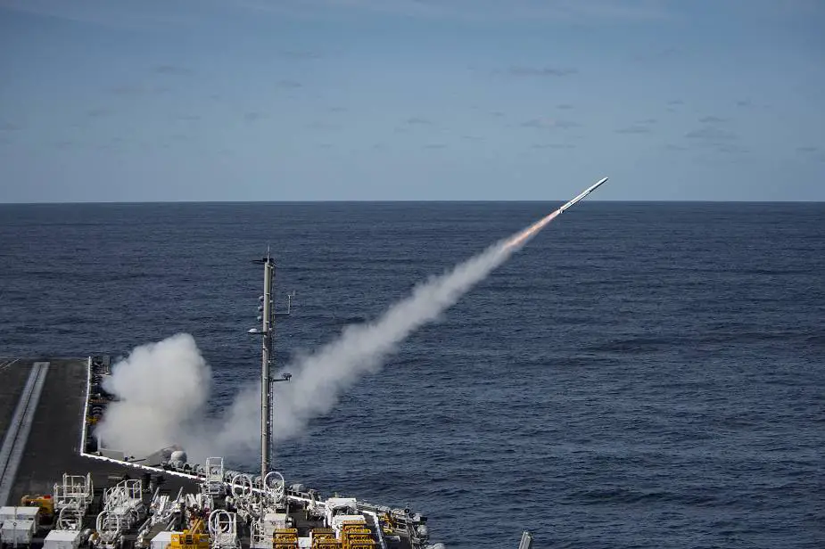 An Evolved Sea Sparrow Missile (ESSM) launches from the aircraft carrier USS Dwight D. Eisenhower (CVN 69). (Photo: U.S. Navy)