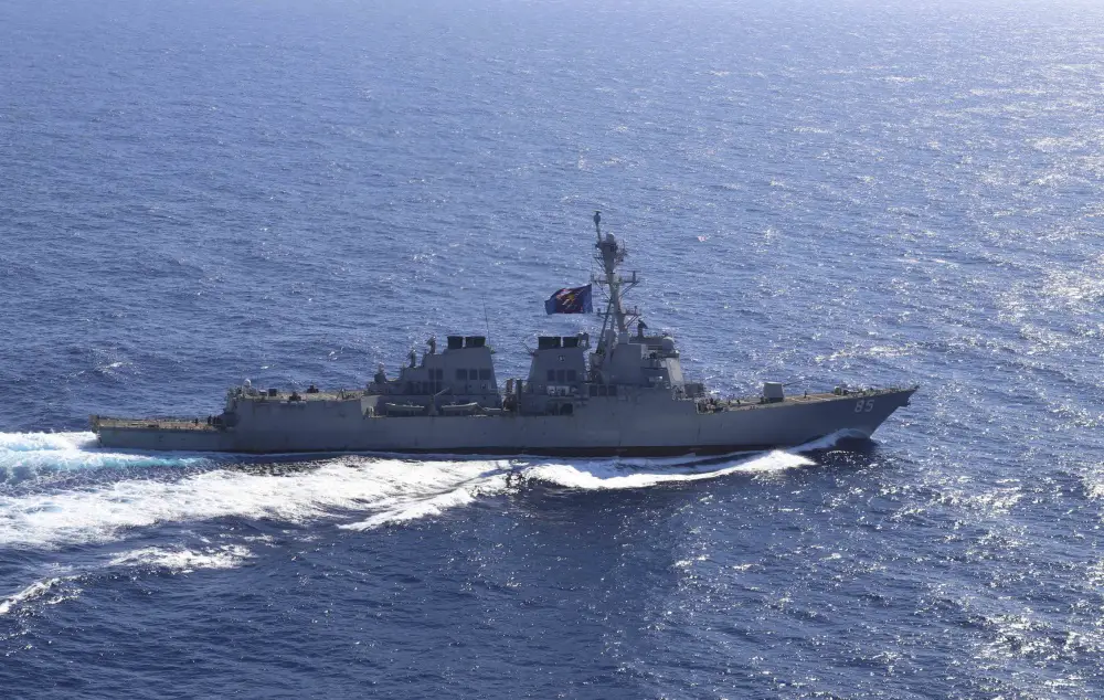 The Arleigh Burke-class guided-missile destroyer USS McCampbell (DDG 85) transits through the South China Sea. 