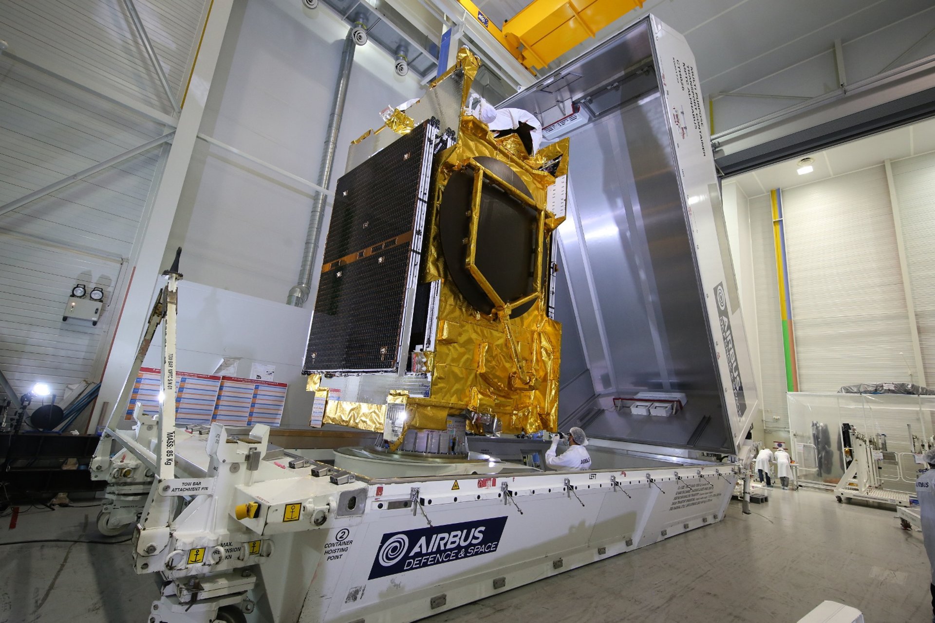 The ANASIS-II satellite is shipped from Airbus Defence and Space in Toulouse, France to be prepared for launch at Cape Canaveral