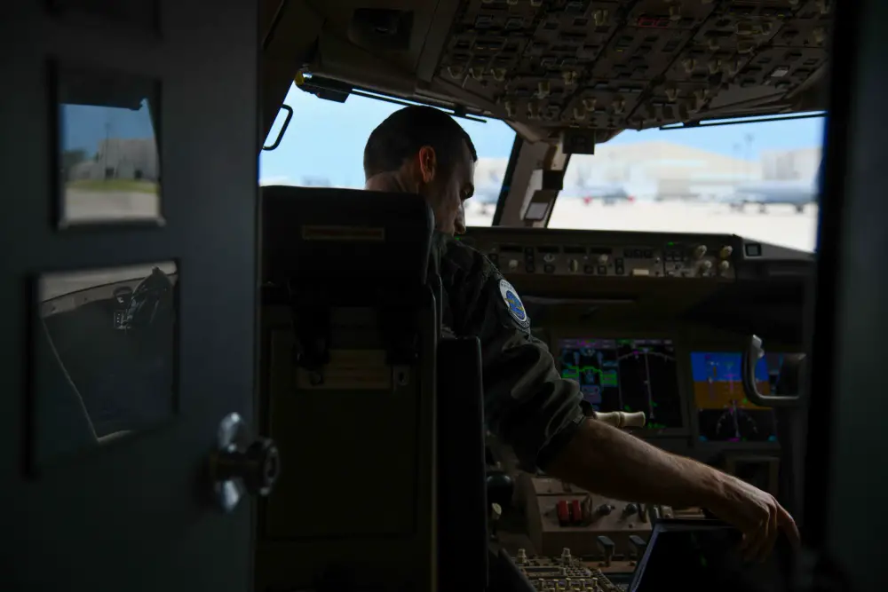 Maj. Michael Murphy, 905th Air Refueling Squadron pilot, conducts a preflight check July 9, 2020, at McConnell Air Force Base, Kansas.