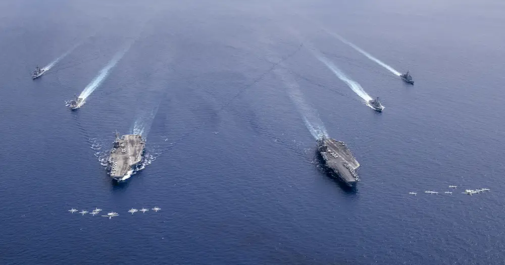 The USS Nimitz (CVN 68) and USS Ronald Reagan (CVN 76) Carrier Strike Groups are conducting dual carrier operations in the Indo-Pacific as the Nimitz CSF. 