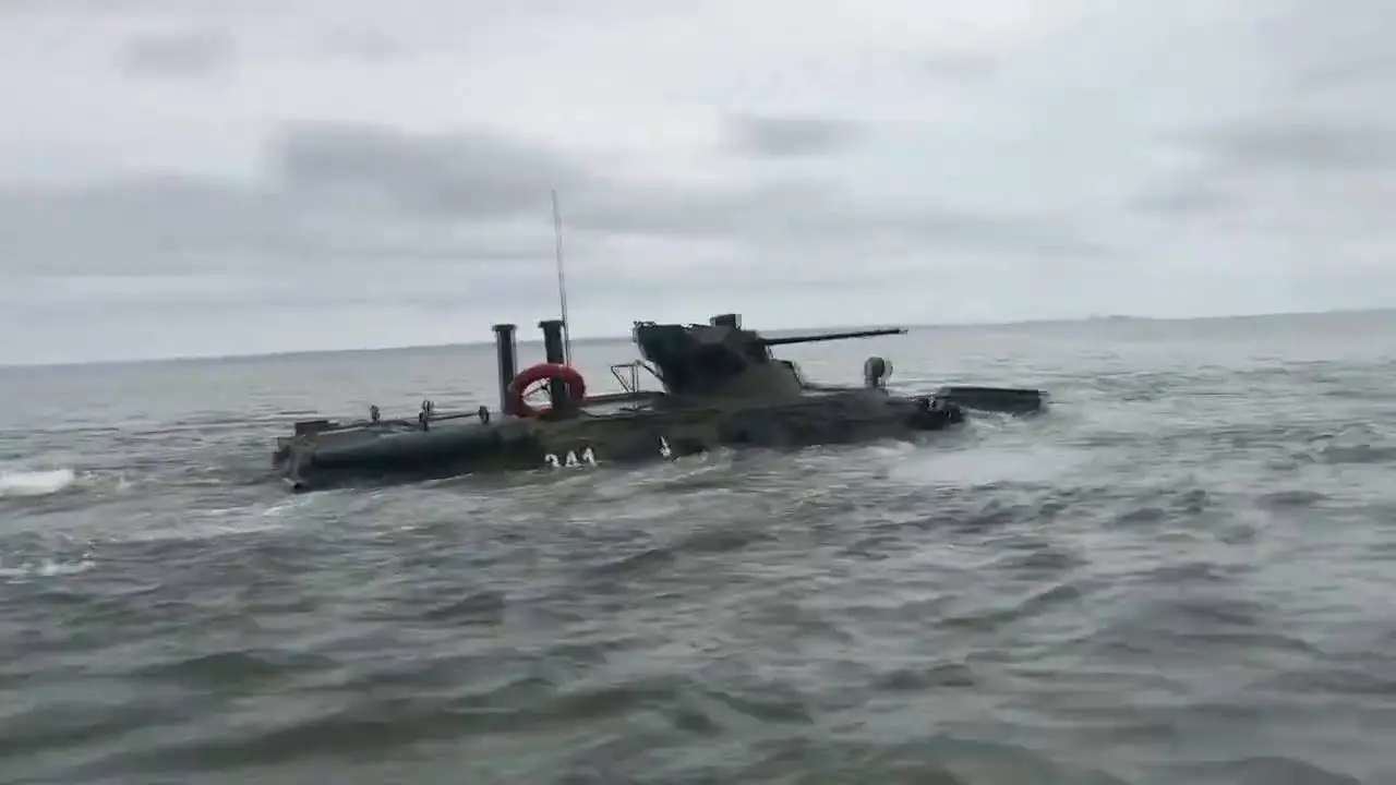 Baltic Fleet Naval Infantry BTR-82 APCs Conducts Amphibious Landing Exercises