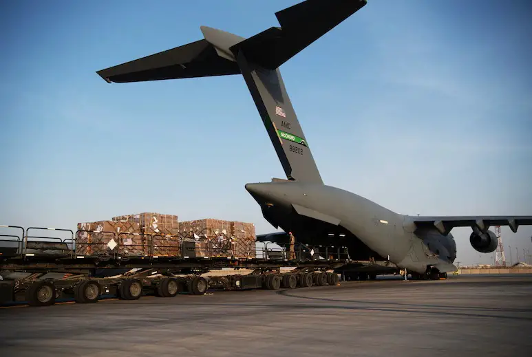 Lebanon Relief Supplies Loaded Onto a C-17 at Al Udeid Air Base
