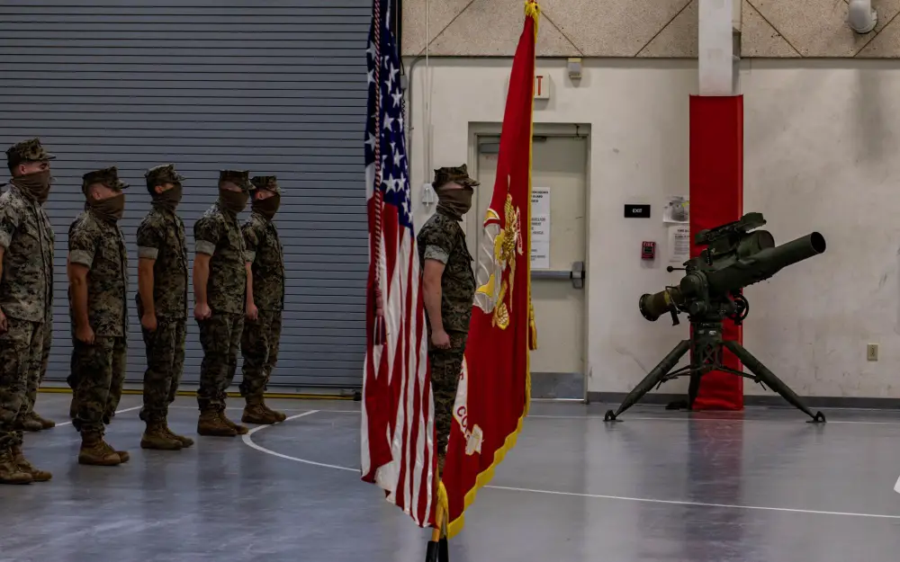 Marines with Detachment 4, 4th Tank Battalion, 4th Marine Division take part in a ceremony commemorating their deactivation at Lafayette, La.