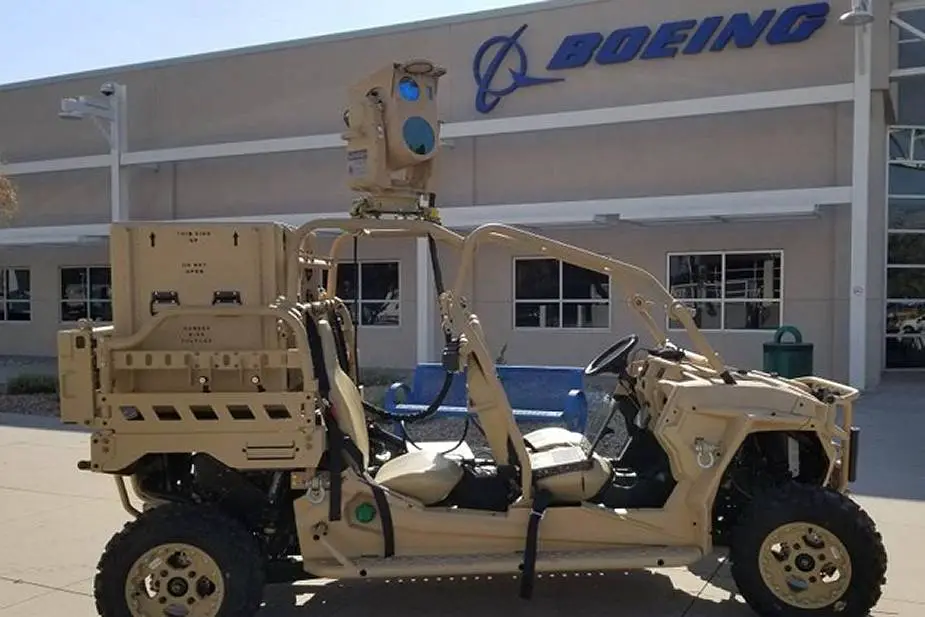 Boeing's Compact Laser Weapons System (CLWS) mounted on a Utility Task Vehicle.