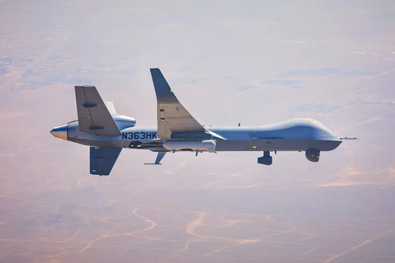 During the tests, an MQ-9 equipped with a REAP pod relayed video received from a Coyote small UAV to a ground node at distances over 110 miles, while simultaneously bridging voice communications over mobile ad hoc networks at extended distances. (GA-ASI photo)