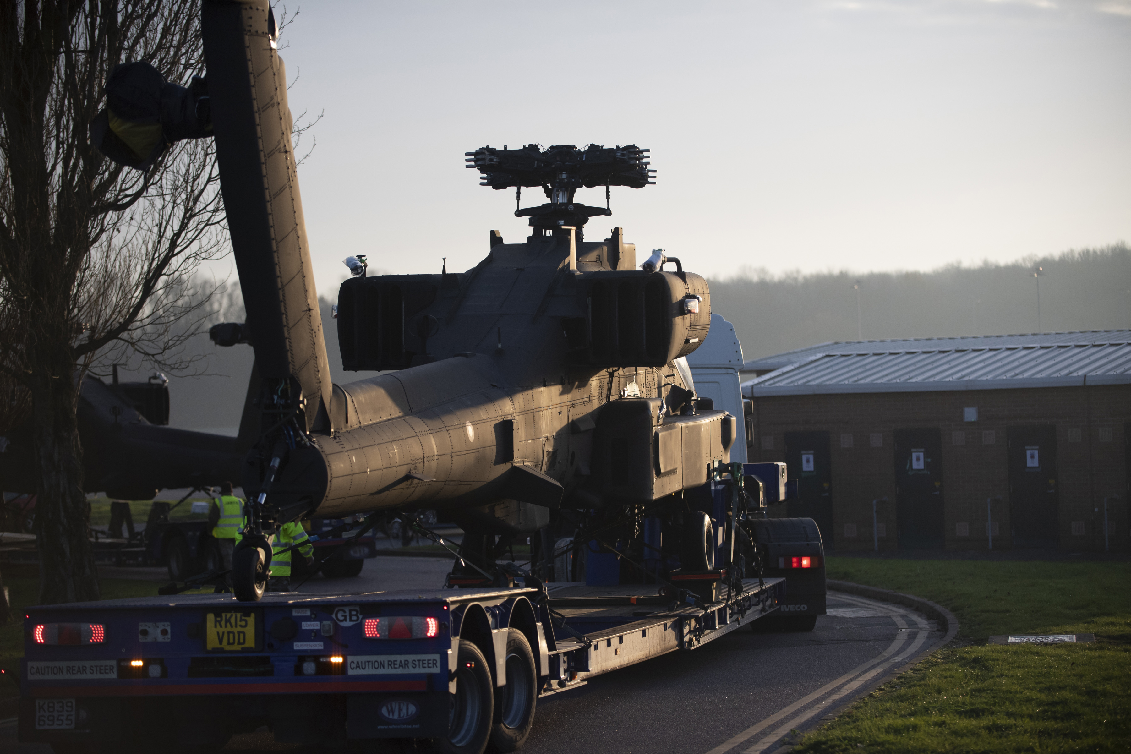 The first two new Apache Attack Helicopters (AH-64E) arrived at Wattisham Flying Station on 26 Nov 2020. (Photographer Cpl Adam Wakefield/ MoD Crown)