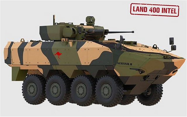 The Sentinel II armoured is based on the Terrex 2 armoured from Singapore ST Kinetics fitted with an Elbit MT30 turret 30mm automatic cannon.