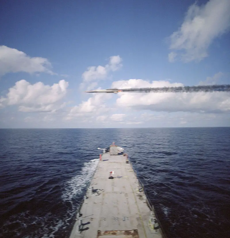The GQM-163A Coyote Supersonic Sea-Skimming Target flies over the bow of a U.S. Navy observation ship during a routine test.