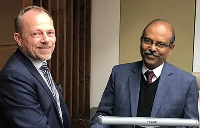 Mr. Steen Lynenskjold, Executive Vice President & Chief Commercial Officer of Terma, with Mr. M V Gowtama CMD of Bharat Electronics Limited