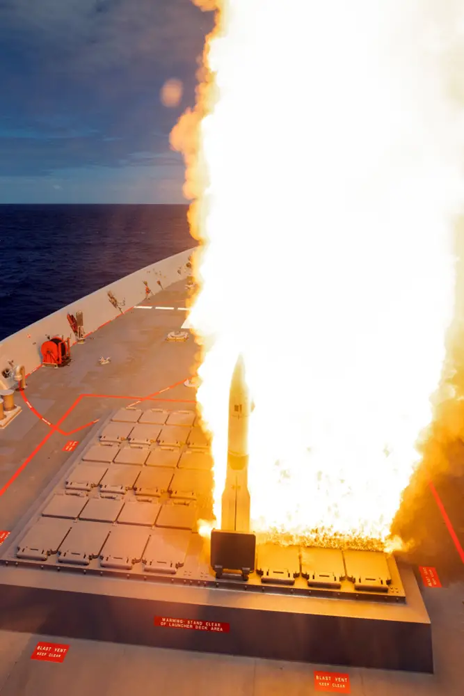 HMAS Brisbane conducts a SM-2 standard missile live firing at sea, off the coast of New South Wales.