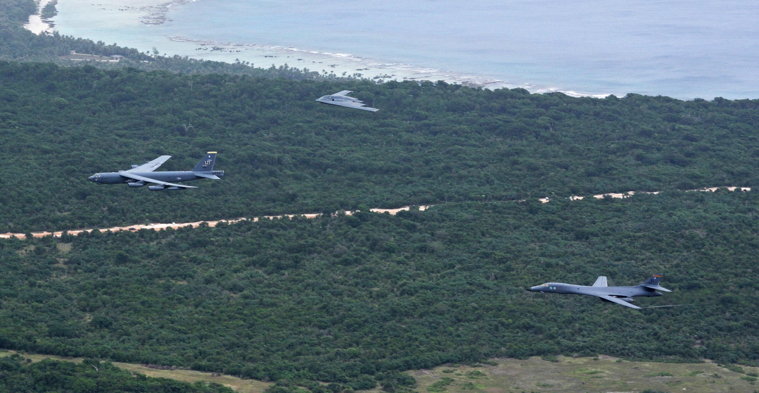 U.S. Air Force B-52 Stratofortress, B-1 Lancer and B-2 Spirit bombers.