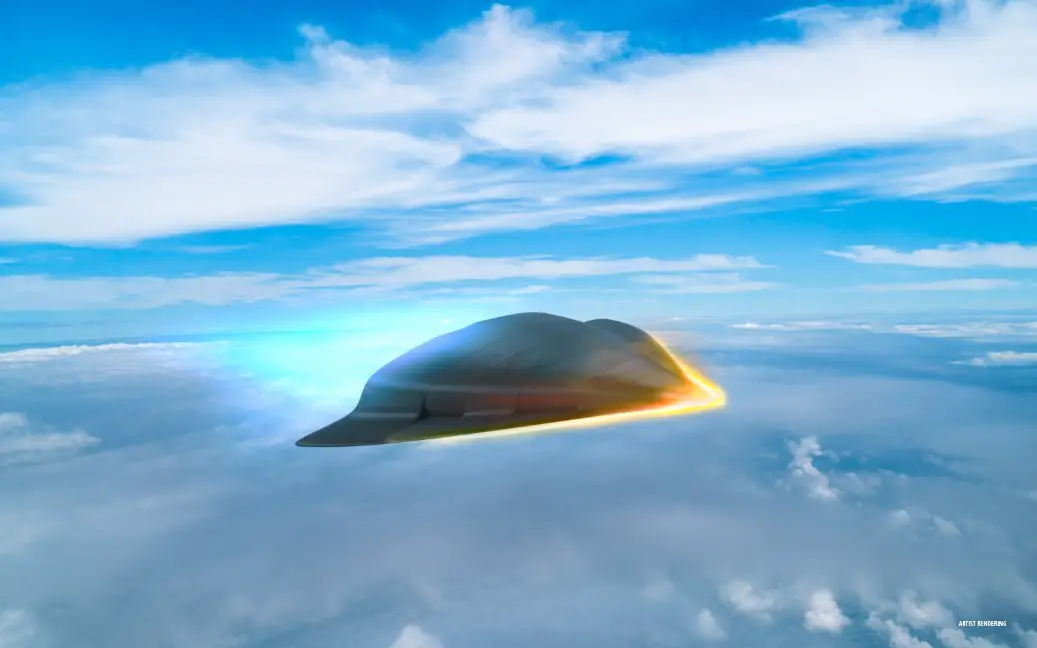 An artistâ€™s rendering illustrates what a hypersonic missile could look like as it travels along the edge of Earth's atmosphere.