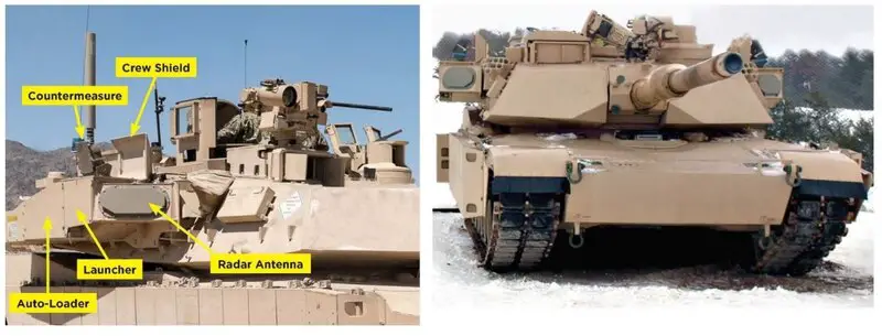 The Trophy Active Protection System outfitted onto an Abrams tank. (Leonardo DRS)
