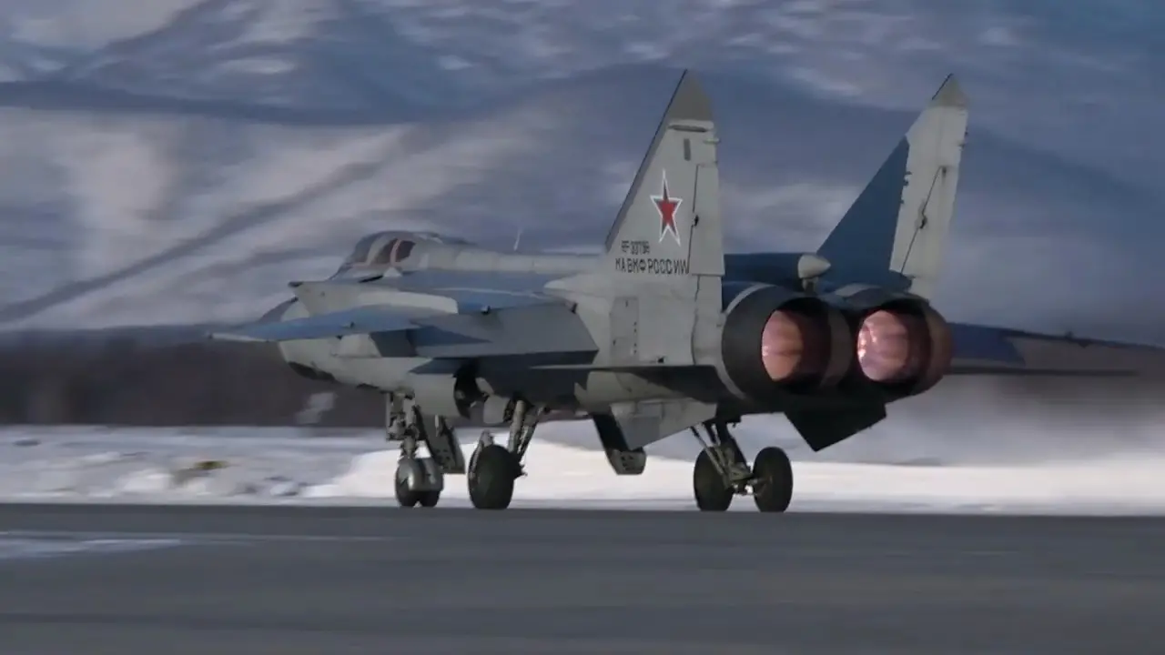 Russian Pacific Fleet MiG-31BM Hold Intercept Exercise Over the Kamchatka Peninsula
