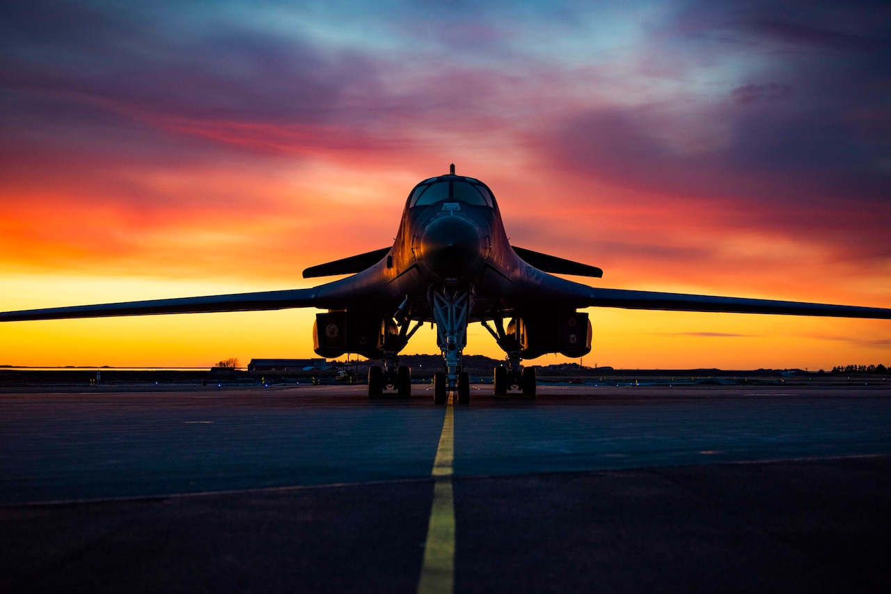 U.S. Air Force B-1B Lancer sits on the flightline at Orland Air Force Station, Norway, March 14, 2021.