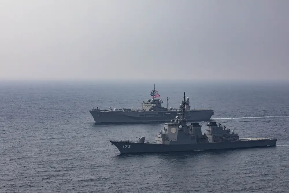 US Navy USS Blue Ridge Operates with Japan Maritime Self Defense Force in East China Sea