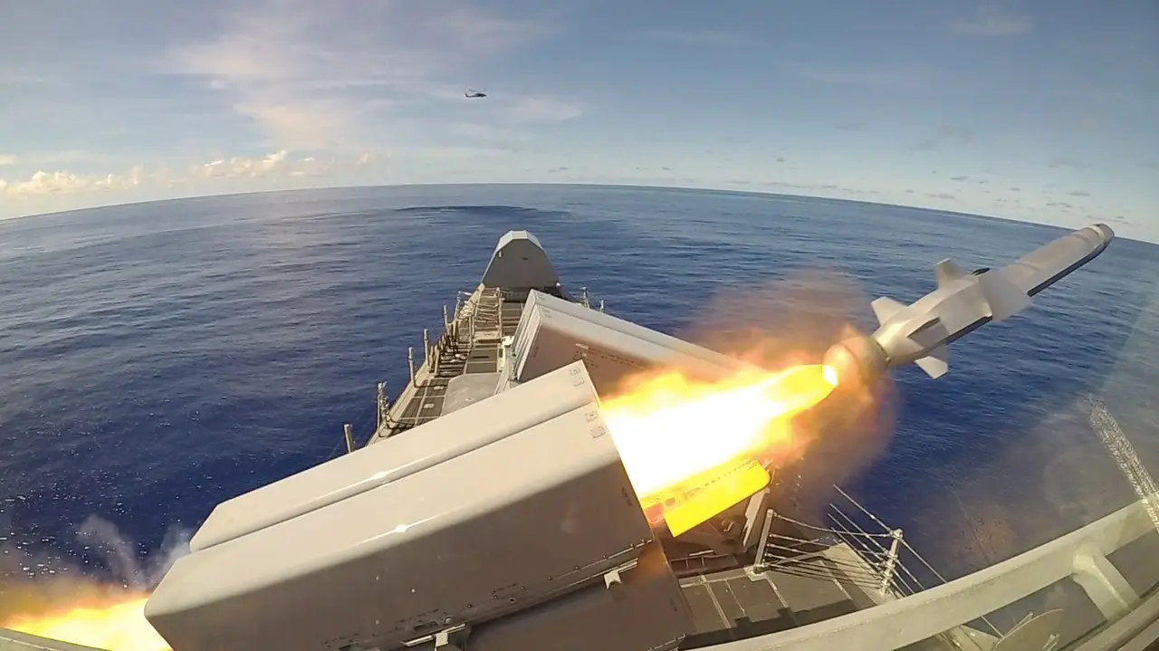 US Navy USS Gabrielle Giffords (LCS 10) Successfully Launches Naval Strike Missile (NSM)