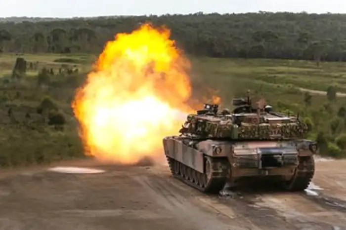 Australian Army Abrams Main Battle Tanks Live Fire on Exercise Howling Wolf