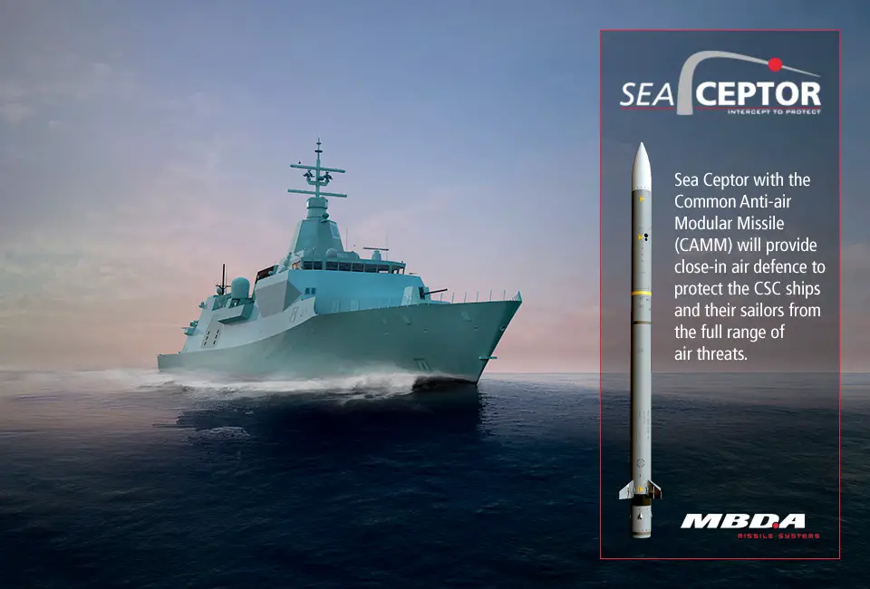 MBDA Sea Ceptor Air Defence Weapon System Ordered for Canadian Surface Combatant (CSC)