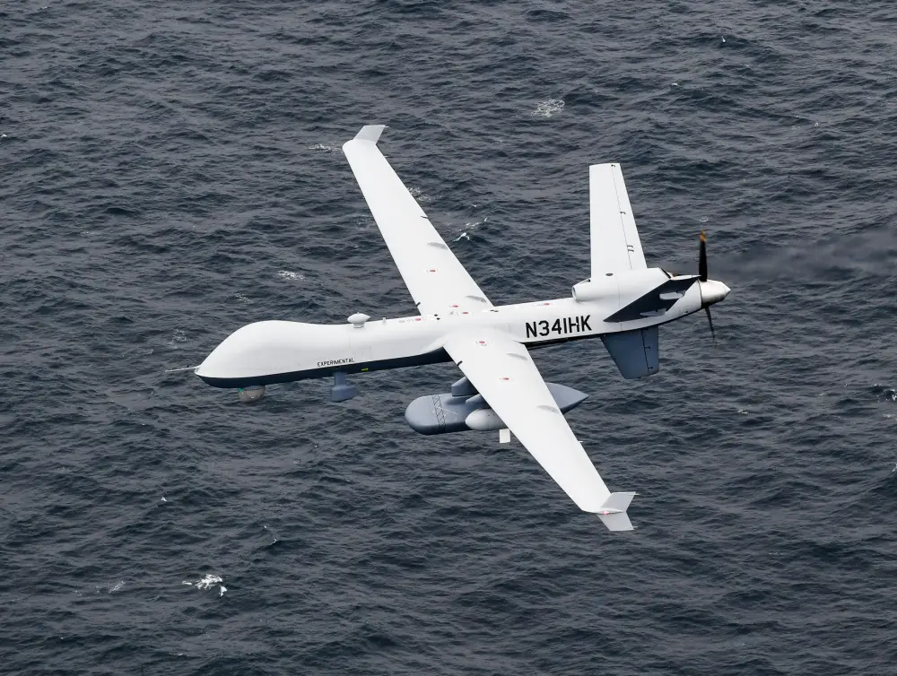 US Navy Unmanned Aerial Vehicle MQ-9B Sea Guardian Operates with Naval Assets