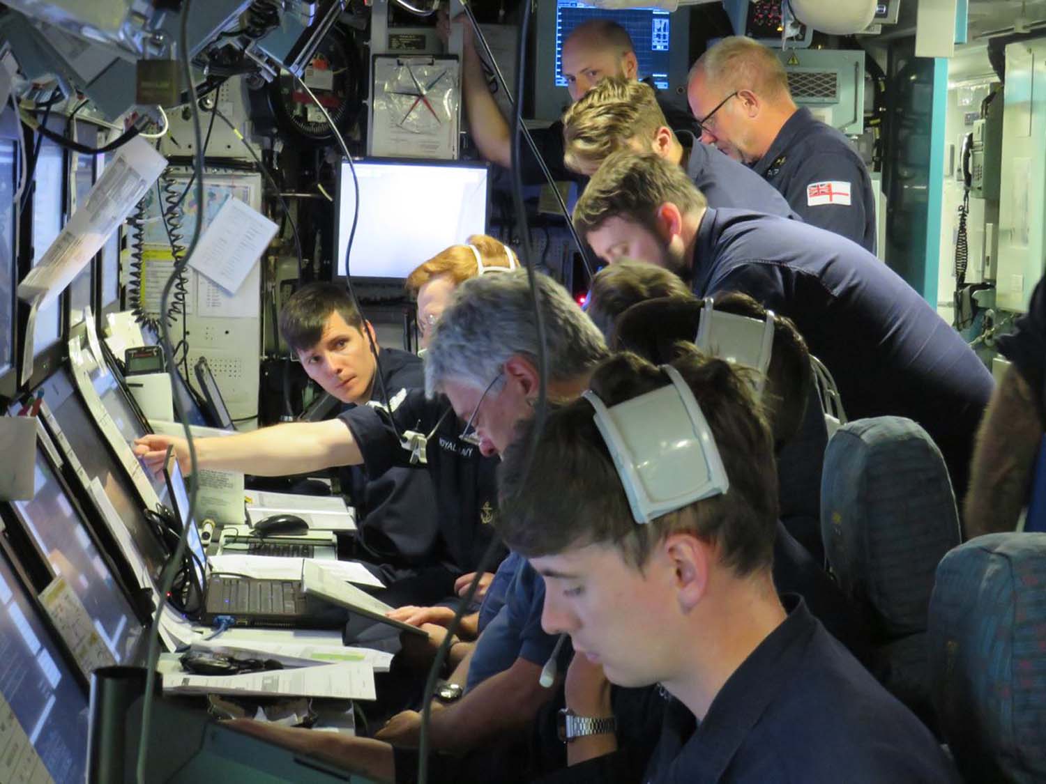 Crew on-board HMS Audacious during firing trial