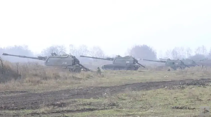 Russian Southern Military District Msta-S Howitzers Conduct Live Firing Exercise in North Ossetia