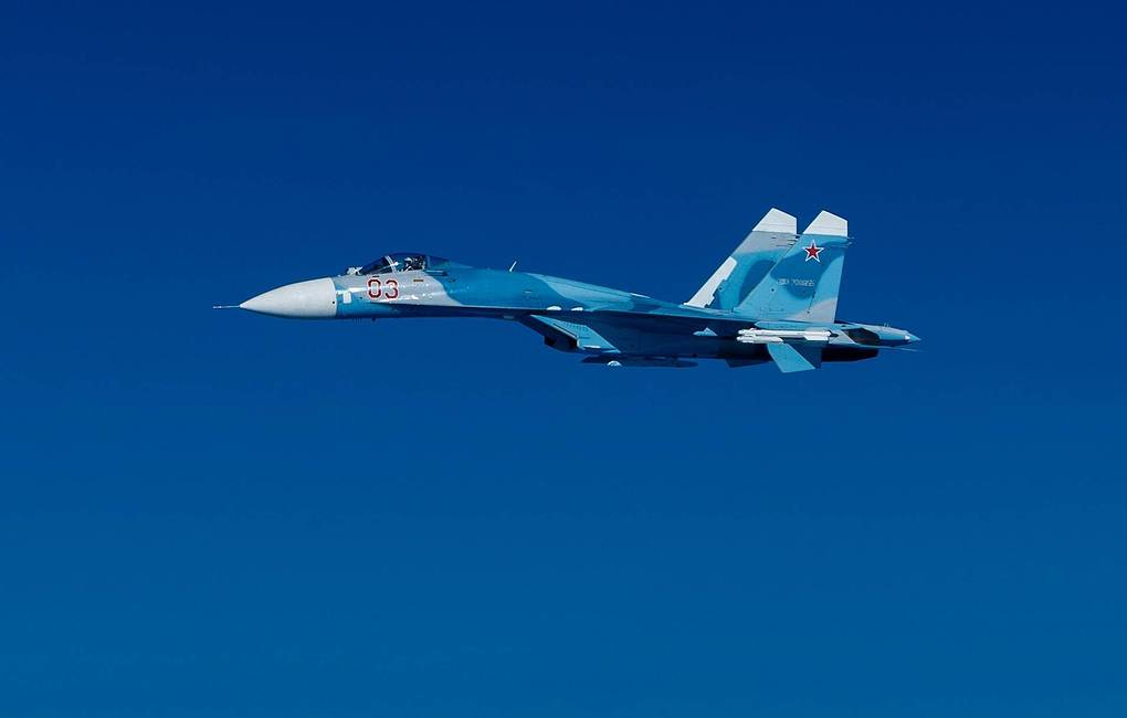 Russian Sukhoi Su-27 fighter jets escort aircraft carrying Defense Minister Shoigu over Baltic Sea
