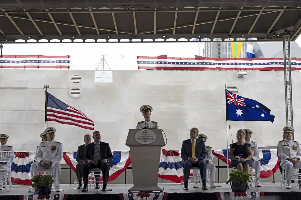Austal USA Christened U.S. Navy's Future Littoral Combat Ship USS Canberra (LCS 30)