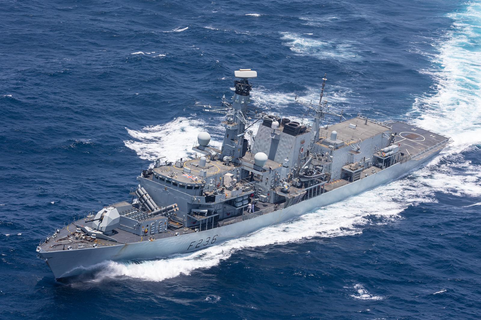 Royal Navy HMS Montrose (F236) Frigate cuts through the Gulf of Oman