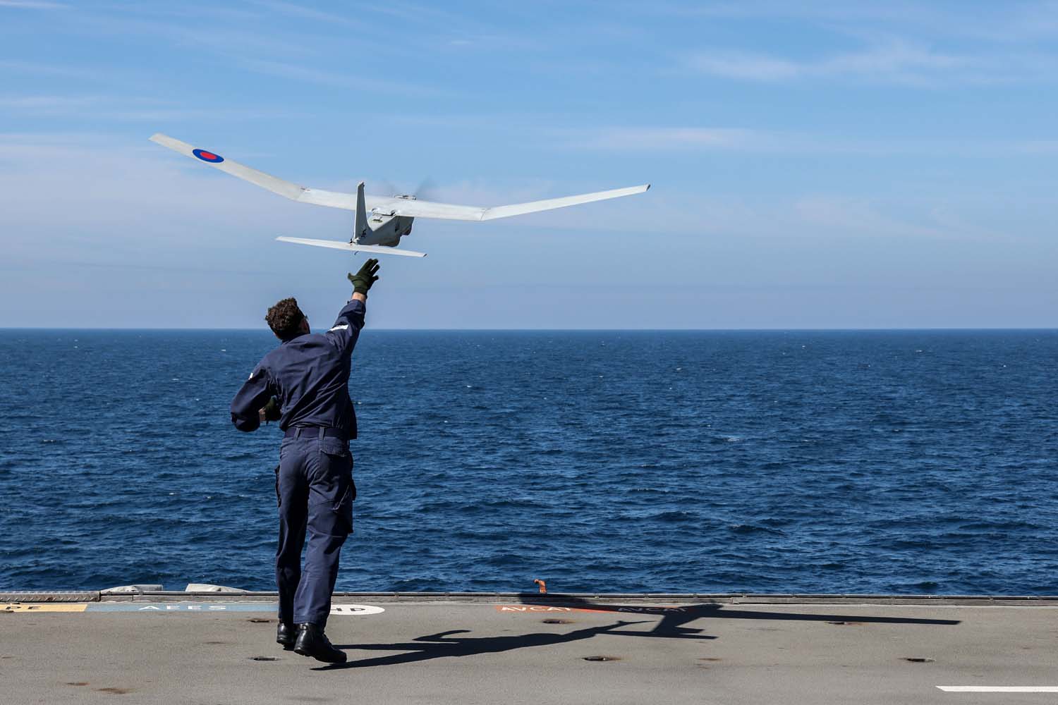 700X Naval Air Squadron deploy the Puma unmanned aircraft from the flightdeck of HMS Albion during opperations in the Baltic sea
