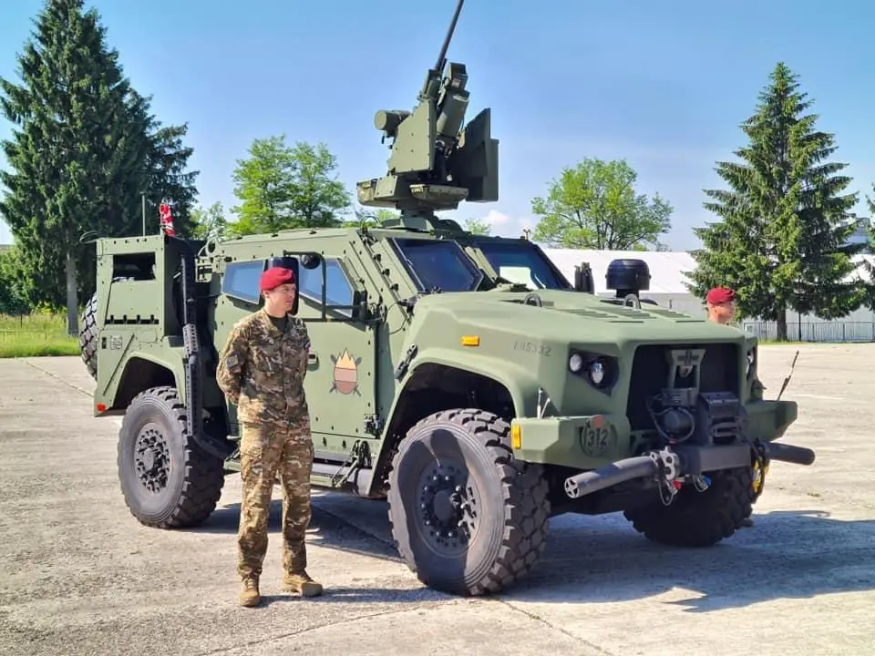 Slovenian Army Oshkosh Defense JLTVs equipped with RS CROWS Remote Weapon Station (RWS).