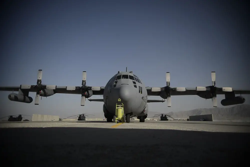 U.S. Air Force EC-130H Compass Call aircraft is configured to execute worldwide information warfare tactics.