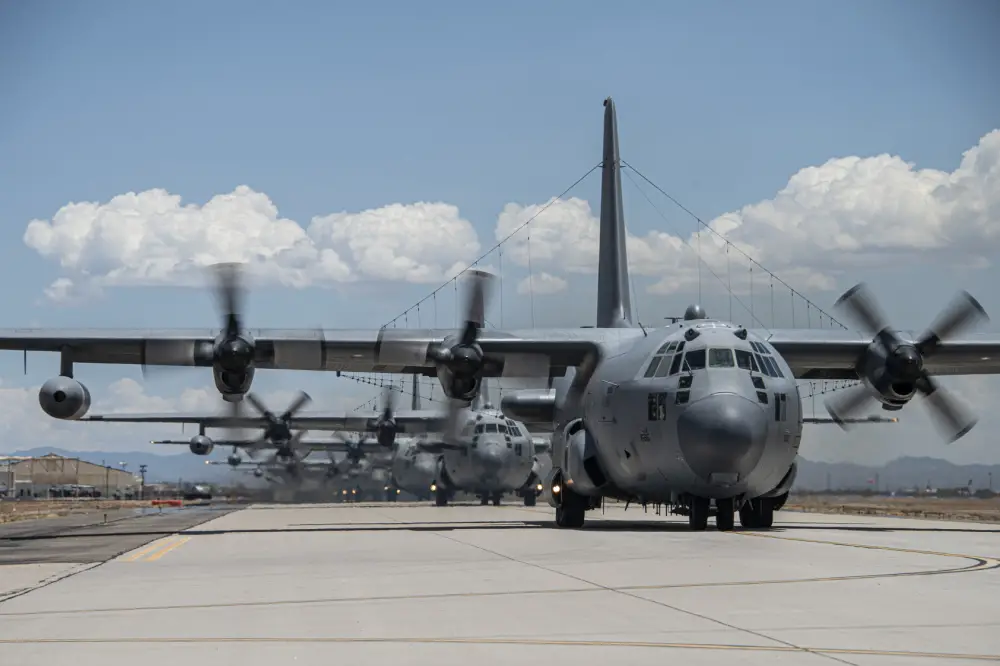 US Air Force EC-130H Compass Call Electronic Warfare Aircrafts Conducts Elephant Walk