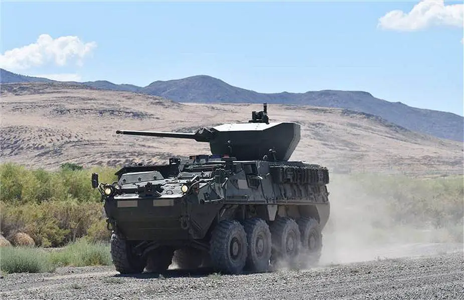 Stryker Double V hull infantry carrier vehicle fitted with Samson 30mm weapon station