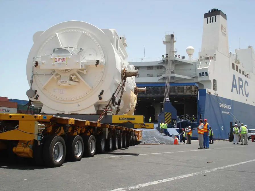 ARC specializes in large, static units. Here, a massive turbine arrives for loading