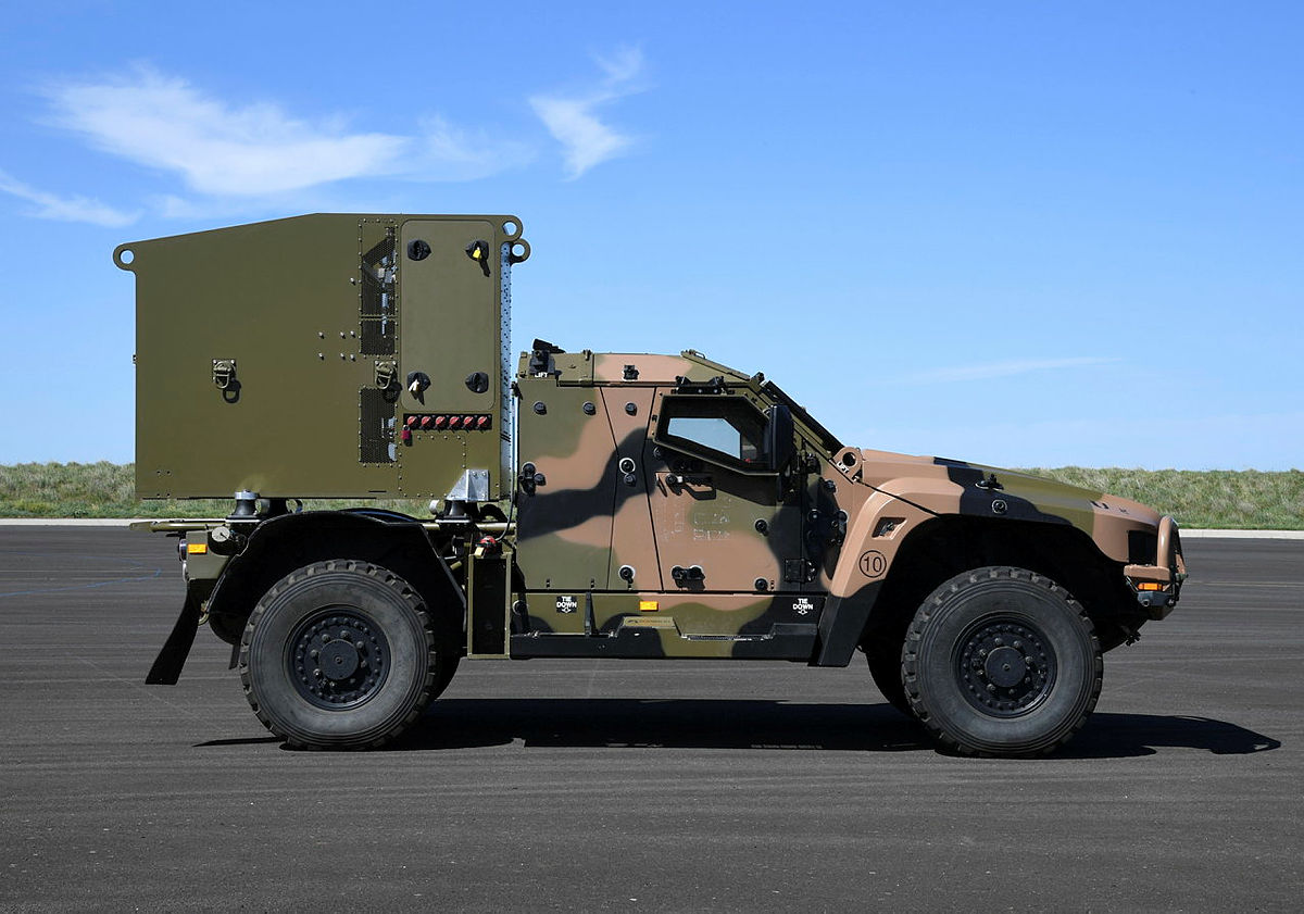 An Australian Army Protected Mobility Vehicle â€“ Light fitted with a CEA Technologies Tactical Sensor during LAND 19 Phase 7B Risk Mitigation Activities at Accredited Monegeetta, Victoria