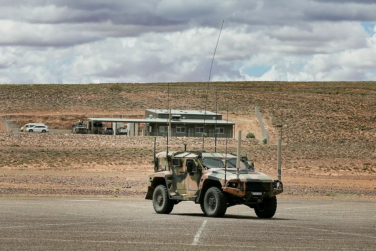 An Australian Army Thales Hawkei protected mobility vehicle - light takes part in the Protected Mobility Integration and Capability Assurance program testing at a purpose-built facility near Woomera in South Australia.