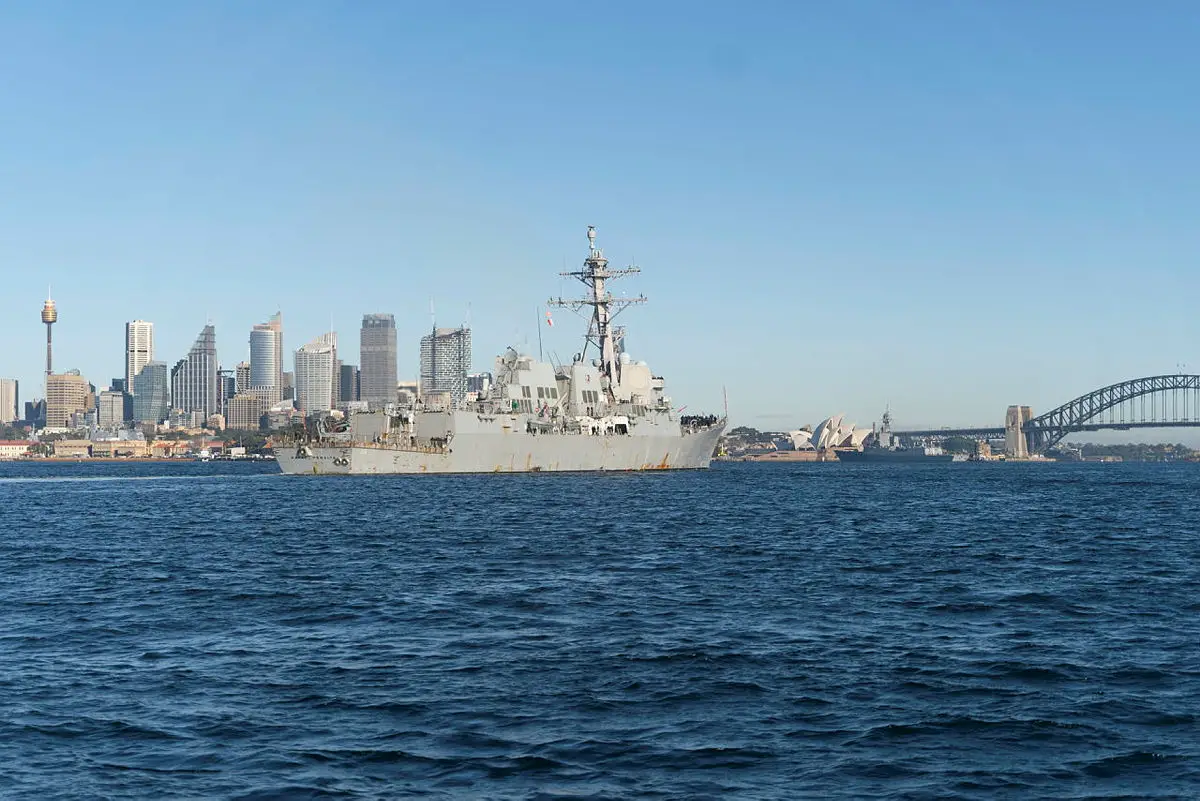 United States Navy destroyer USS Rafael Peralta enters Sydney Harbour for a COVID-Safe port visit ahead of Exercise PACIFIC VANGUARD.