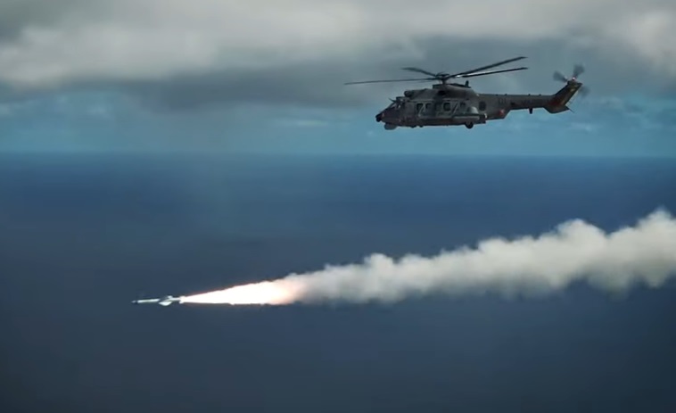 Brazilian Navy H225M Helicopter Fires Exocet AM39 B2M2 Anti-ship Missile