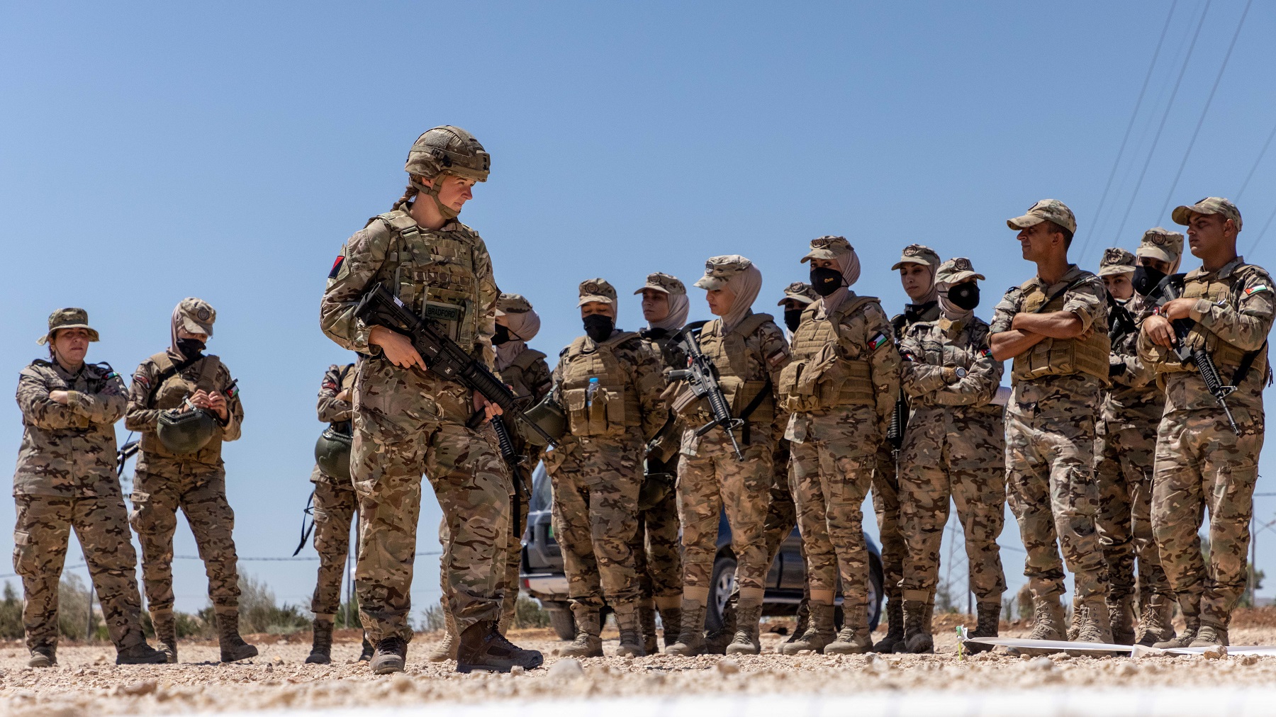16 Air Assault Brigade Female Engagement Team conduct training with soldiers and officers from the Jordanian Army as a joint force on counter IED operations.