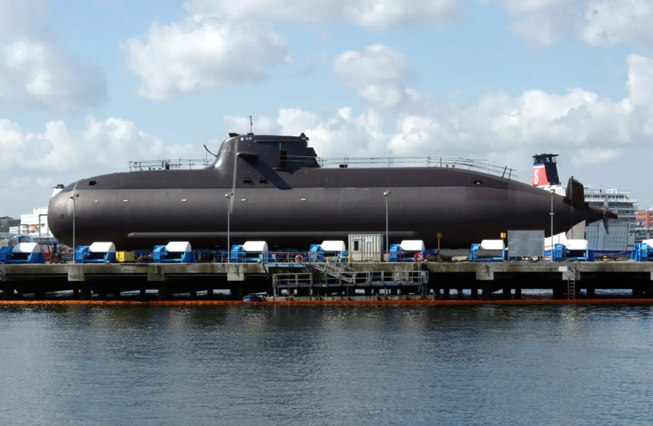 An air-independent submarine HDW Class 212A on land.