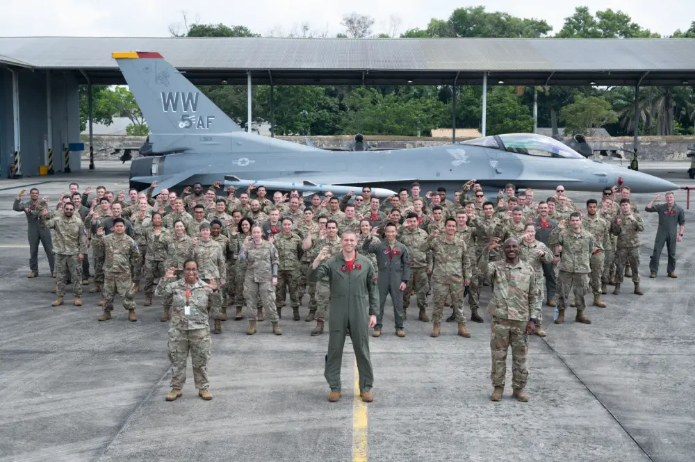 U.S. Air Force Airmen pose for a group photo during Cope West 21 at Roesmin Nurjadin Air Force Base in Pekanbaru, Riau, Indonesia, June 25, 2021.