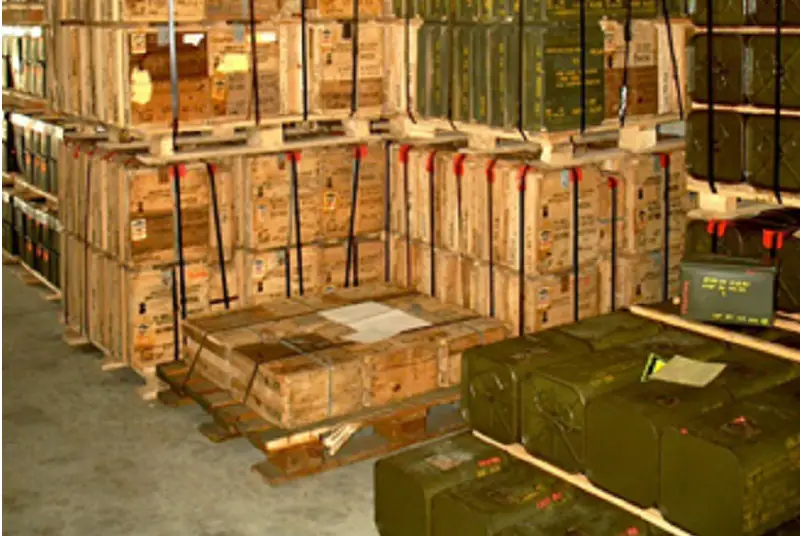 Munition stored in a warehouse