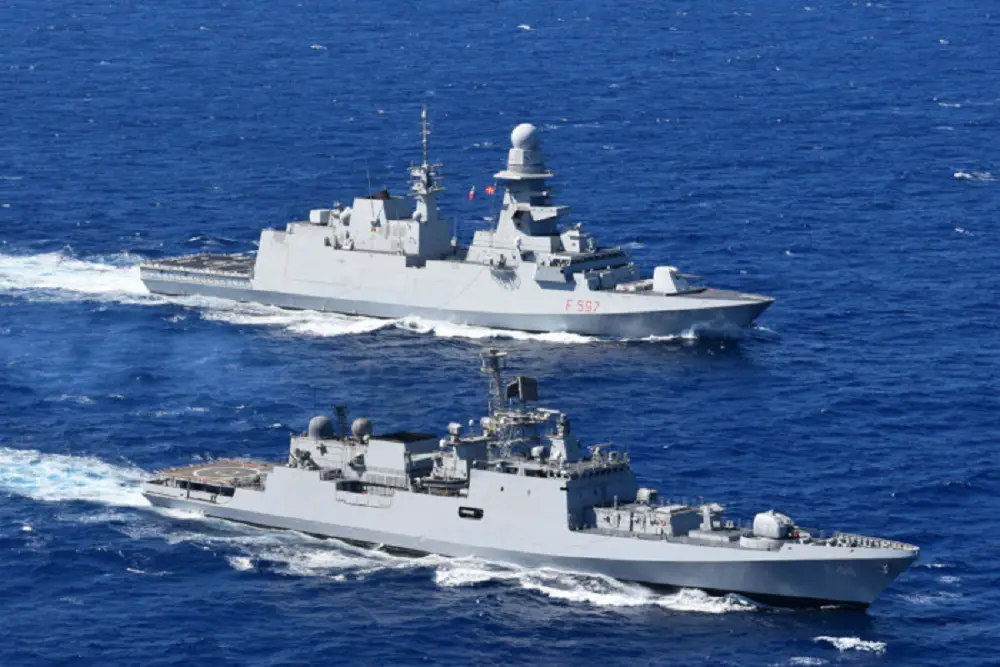 Indian Navy INS Tabar Exercises with Italian Navy ITS Antonio Marceglia Off Naples, Italy