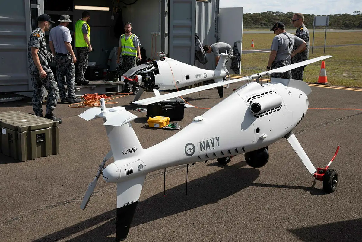 Royal Australian Navy Fleet Air Arm 822X Squadron operating Schiebel S-100 Camcopters Unmanned Aircraft System from Jervis Bay airfield.