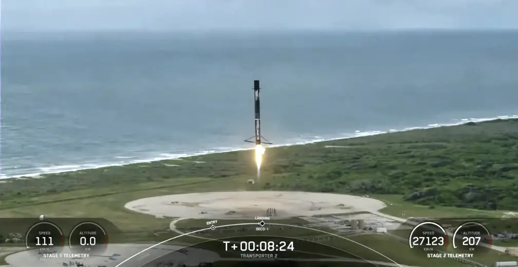 A perfect 1st stage landing for the SpaceX Transporter-2 mission.