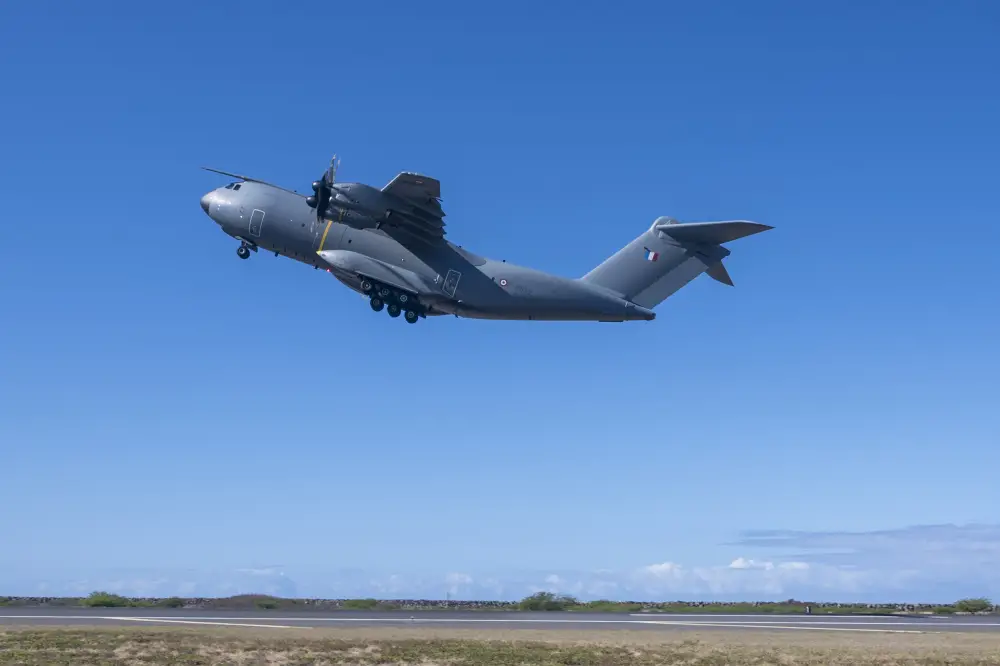 A French Air and Space Force A400M Atlas takes-off at Honolulu International Airport, Hawaii, June 29, 2021.